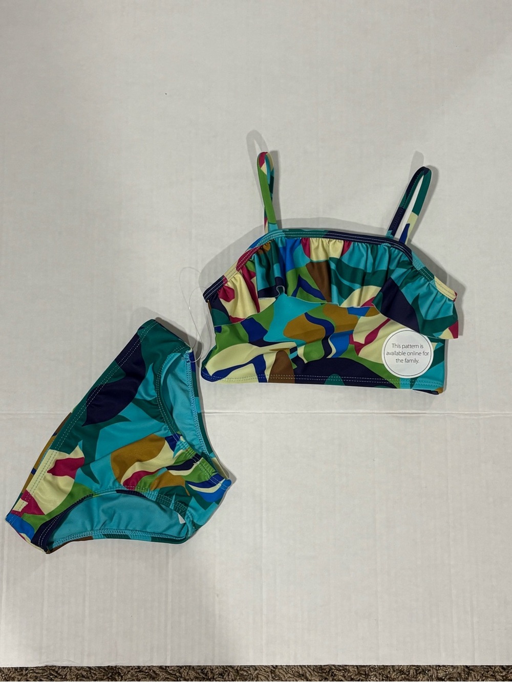 Girls' Teal Multicolor Ruffle Tankini Swim Set